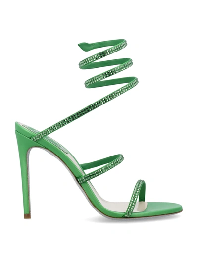 René Caovilla Green Cleo 80 Crystal-embellished Satin Sandals