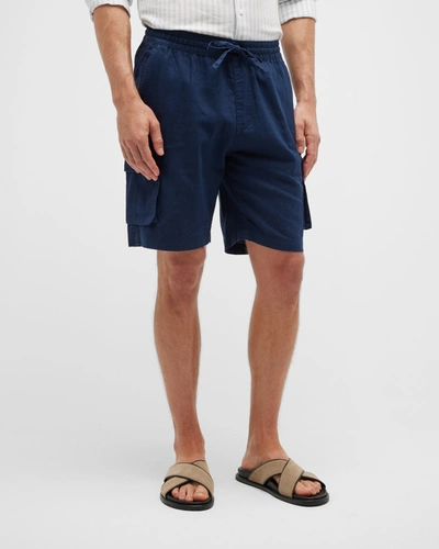 Onia Men's Linen-cotton Cargo Drawstring Shorts In Deep Navy