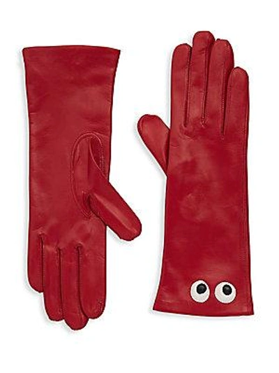 Maison Fabre Eye Leather Gloves In Noir