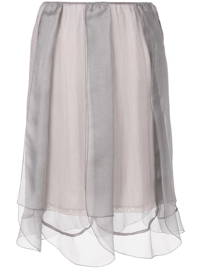 Prada Layered Tulle Slip Skirt In J2a Ematite+ematite