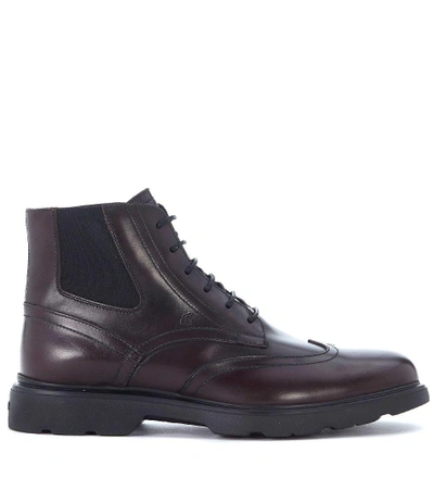 Hogan H304 New Route Brown Leather Ankle Boots In Marrone
