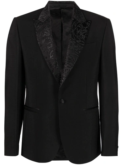 Versace Rhinestone-embellished Single Breasted Blazer In Black