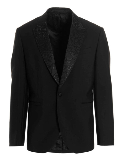 Versace Rhinestone-embellished Single Breasted Blazer In Black
