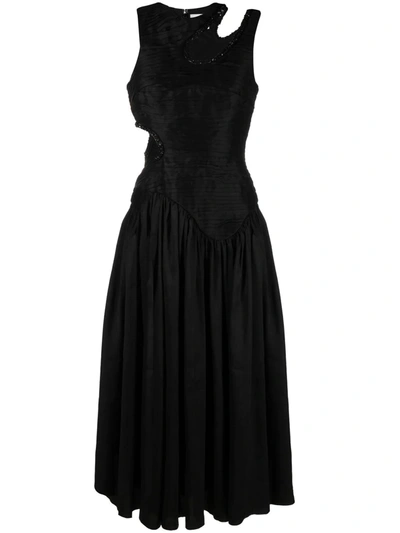 Aje Black Jolie Cutout Pleated Midi Dress