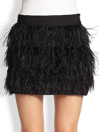 Milly Ostrich Feather Mini Skirt In Black | ModeSens