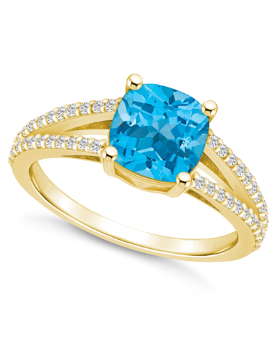 Macy's Blue Topaz And Diamond Accent Ring In 14k Yellow Gold