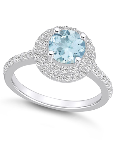 Macy's Aquamarine And Diamond Accent Halo Ring In 14k White Gold
