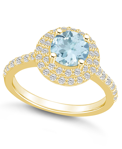 Macy's Aquamarine And Diamond Accent Halo Ring In 14k Yellow Gold