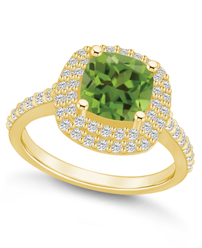 Macy's Peridot And Diamond Accent Halo Ring In 14k Yellow Gold