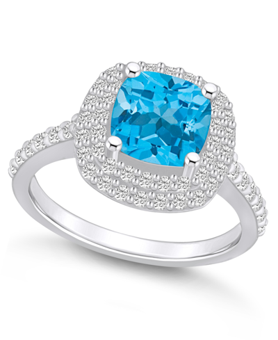 Macy's Blue Topaz And Diamond Accent Halo Ring In 14k White Gold