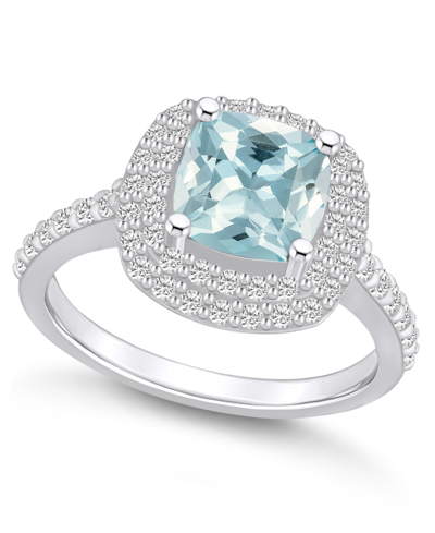 Macy's Aquamarine And Diamond Accent Halo Ring In 14k White Gold