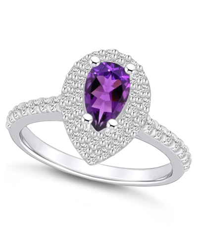 Macy's Amethyst And Diamond Accent Halo Ring In 14k White Gold