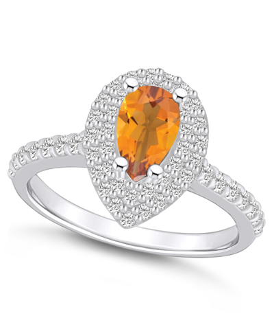 Macy's Citrine And Diamond Accent Halo Ring In 14k White Gold