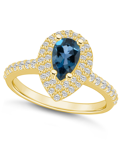 Macy's London Blue Topaz And Diamond Accent Halo Ring In 14k Yellow Gold