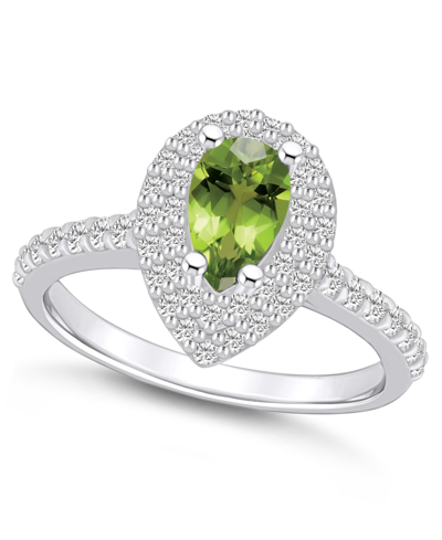 Macy's Peridot And Diamond Accent Halo Ring In 14k White Gold