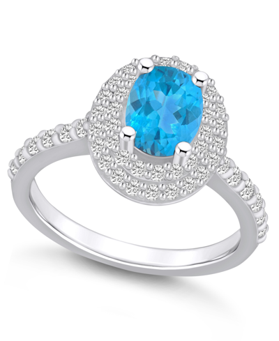 Macy's London Blue Topaz And Diamond Accent Halo Ring In 14k White Gold