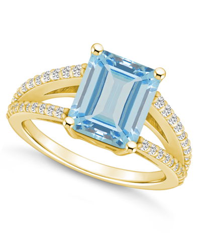 Macy's Aquamarine And Diamond Accent Ring In 14k Yellow Gold
