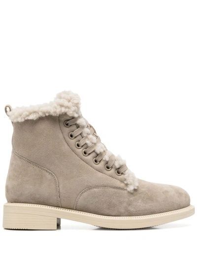 12 Storeez Shearling-lined Lace-up Boots In Neutrals
