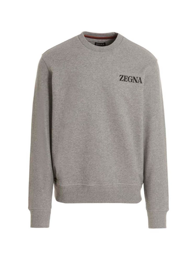 Ermenegildo Zegna Zegna Rubberized Logo Crewneck Sweatshirt In Gray