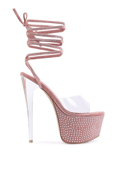 London Rag Sugar Mom Strappy Diamante Platform High Heels Sandal In Pink