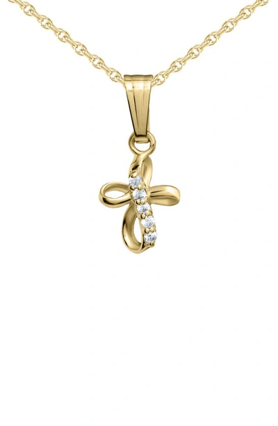 Mignonette Babies' 14k Gold & Cubic Zirconia Ribbon Cross Pendant Necklace