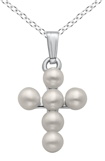 Mignonette Babies' Cultured Pearl Cross Pendant Necklace In Silver
