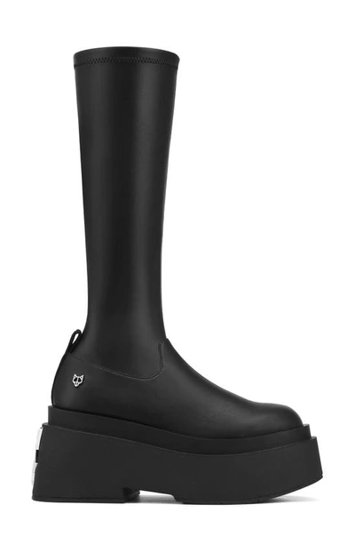 Naked Wolfe Naughty Knee-length Vegan Flatform Boots In Black