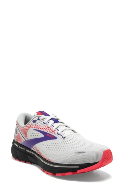 Brooks Ghost 14 Running Shoe In White/ Purple/ Coral