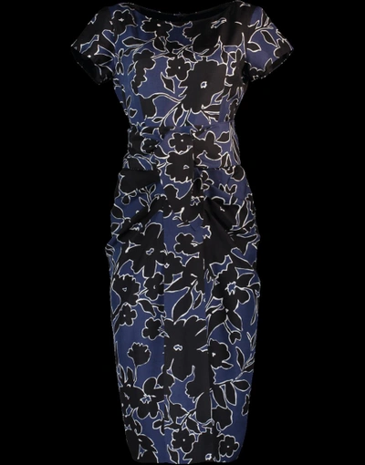 Michael Kors Floral Dupioni Silk Sarong Dress In Sapphire