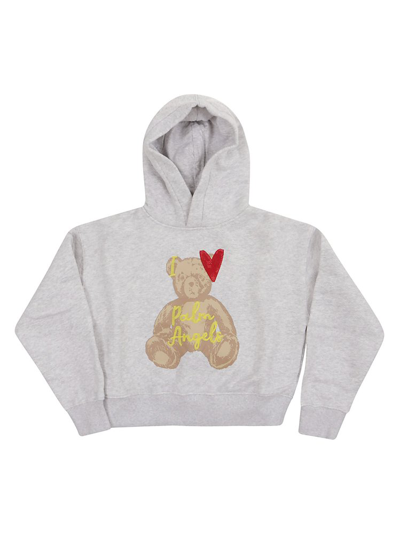 Palm Angels Kids' Embroidered-logo Cotton Hoodie In Grey