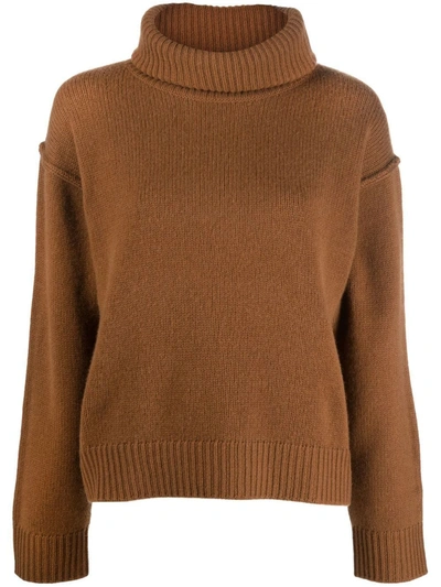 Allude Rollneck Wool-blend Jumper In Tobacco