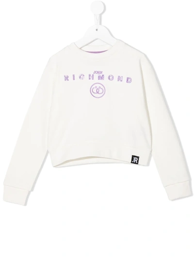 John Richmond Junior Kids' Sequin-embellished Logo Sweatshirt In White