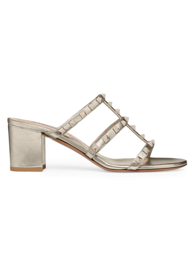 Valentino Garavani Rockstud Metallic Calfskin Leather Slide Sandal 60 Mm Woman Skin 41.5