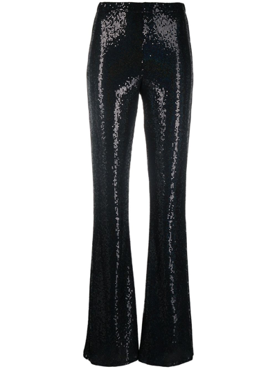 Msgm Glitter-embellished Flare Trousers In Black
