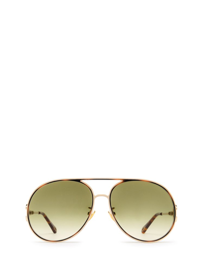 Chloé Golden Tortoiseshell Metal Aviator Sunglasses In Or