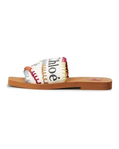 Chloé Woody Logo Multicolored Stitch Sandals In Multicolor