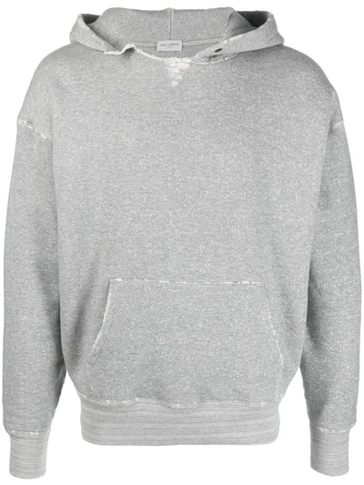 Saint Laurent Drop Shoulder Classic Fit Cotton Hoodie In Grey