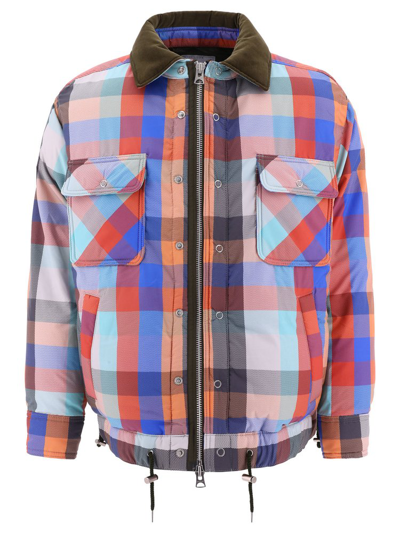 Sacai Checkered Padded Shirt Jacket In Orange