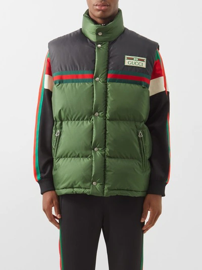 Gucci Logo-patch Quilted Down Gilet In Green