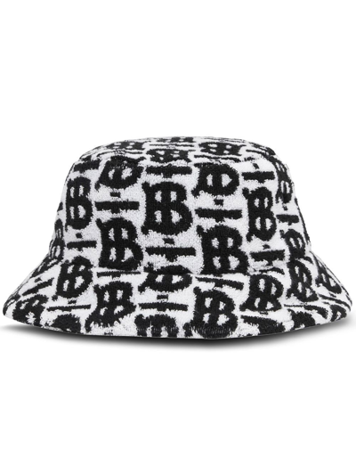 Burberry Towelling Monogram Bucket Hat In Black