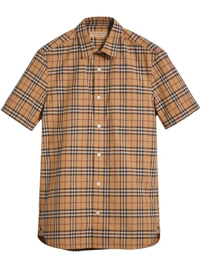 Burberry Alexander Check Twill Short Sleeve Shirt In Camel