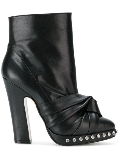N°21 Nº21 Knotted Bow Ankle Boots - Black