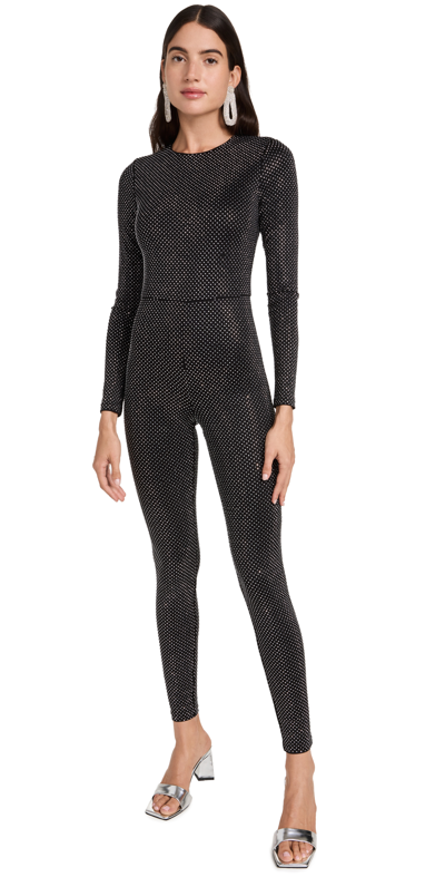 Alice And Olivia Freddie Crewneck Embellished Catsuit In Black Silver