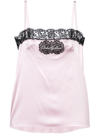 Dolce & Gabbana Logo Patch Lace Trim Camisole In Pink