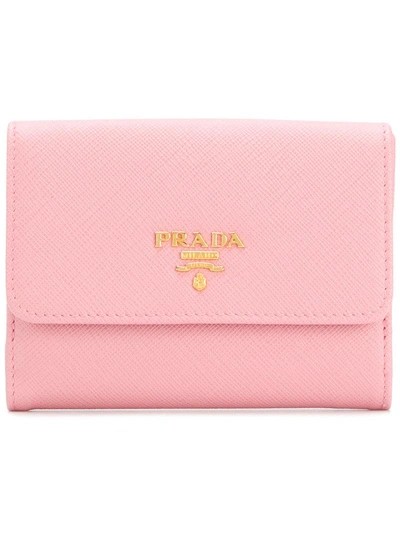 Prada Logo Plaque Wallet - Pink