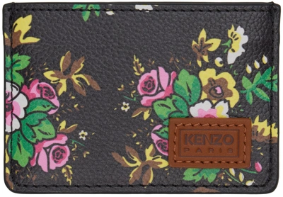 Kenzo Logo-appliquéd Floral-print Faux Leather Cardholder In Black