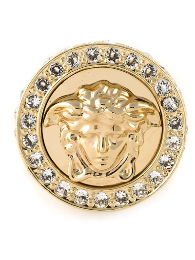 Versace Embellished Crystal Medusa Ring In Metallic