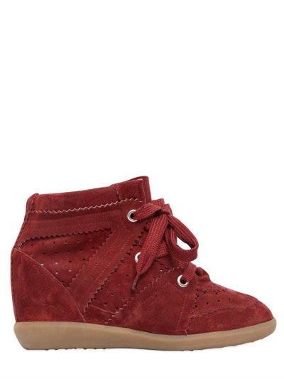 Isabel Marant Etoile 80mm Bobby Suede Wedge Sneakers, Bordeaux | ModeSens