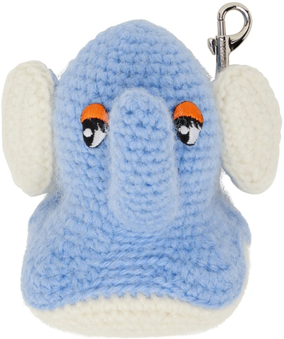 Jw Anderson Elephant Leather-trimmed Crocheted Wool Key Fob In Blue