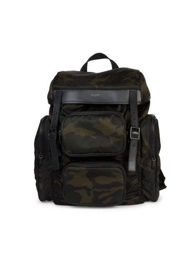 Saint Laurent City Leather-trimmed Camouflage-print Nylon Backpack In Black